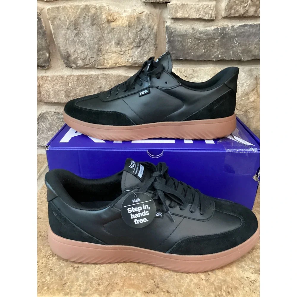 Kizik Camden Mens Size 12 Sneakers Black Gum Leather Suede Low Top Shoe New